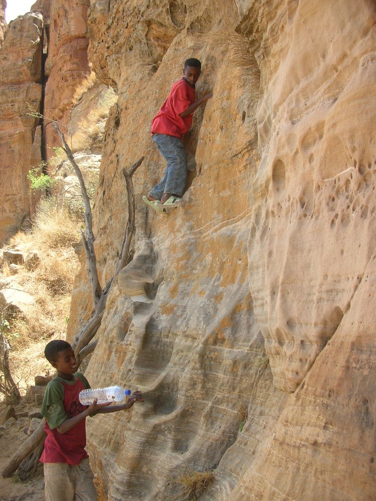 Climbing a 10 meter face to get to the monastery - Mar 2007 by MaxFarrar