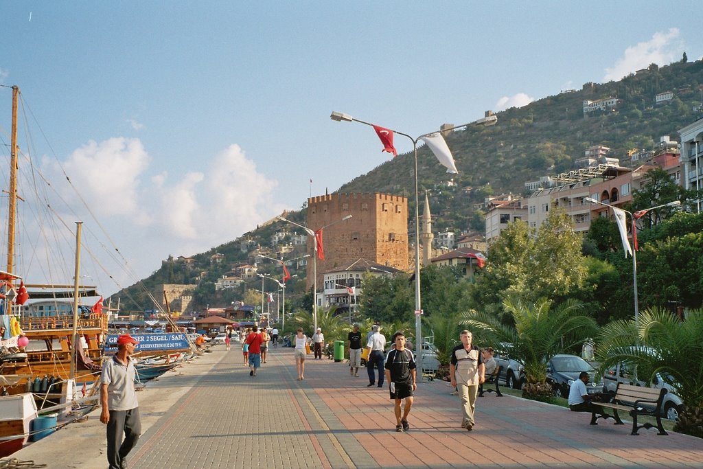 The Red Tower at the quay in Port Alanya by Kuddel55