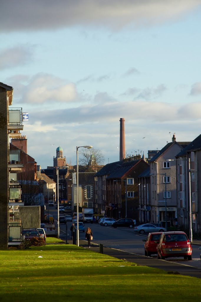 Coats Chimney tower from George st. View Paisley west end by Kingdavidofscotland