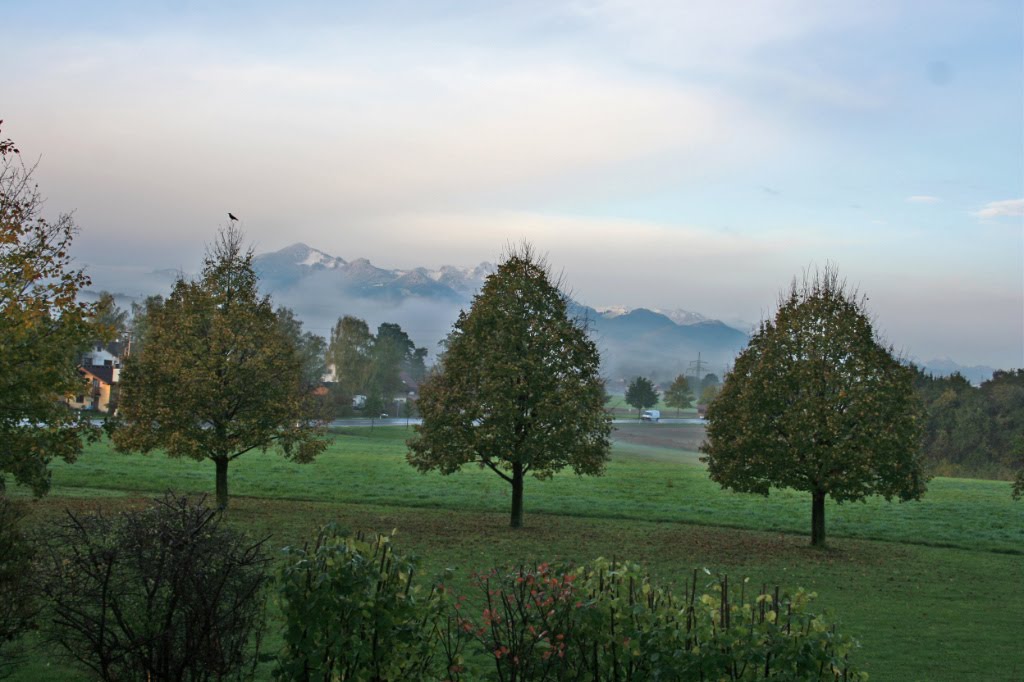 GRABENSTÄTT-MARWANG - Blick von der Terrasse des Berger-Hof´s zu den Alpen - by ReinhardKlenke