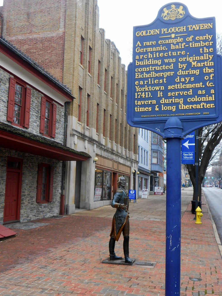 Golden Plough Tavern marker, Historic Lincoln Highway, 157–159 W. Market St, York, PA by Midnight Rider