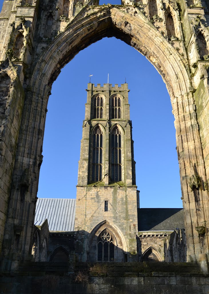 Howden Minster tower seen through the ruins of the old chancel by Neil in Sheffield UK