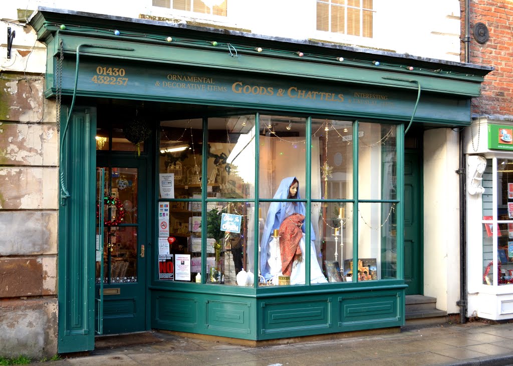 Mary and baby Jesus display in a gift shop window in Howden by Neil in Sheffield UK