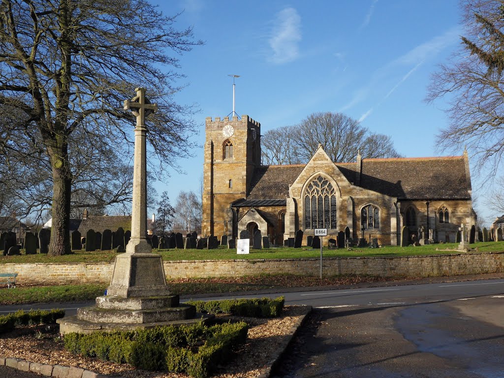 War memorial and St Giles church at Medbourne village. by Bobsky.