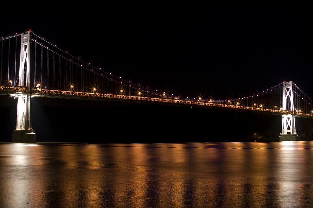 Mid Hudson Bridge at Night from the Poughkeepsie Shoreline by Kevin Tyson