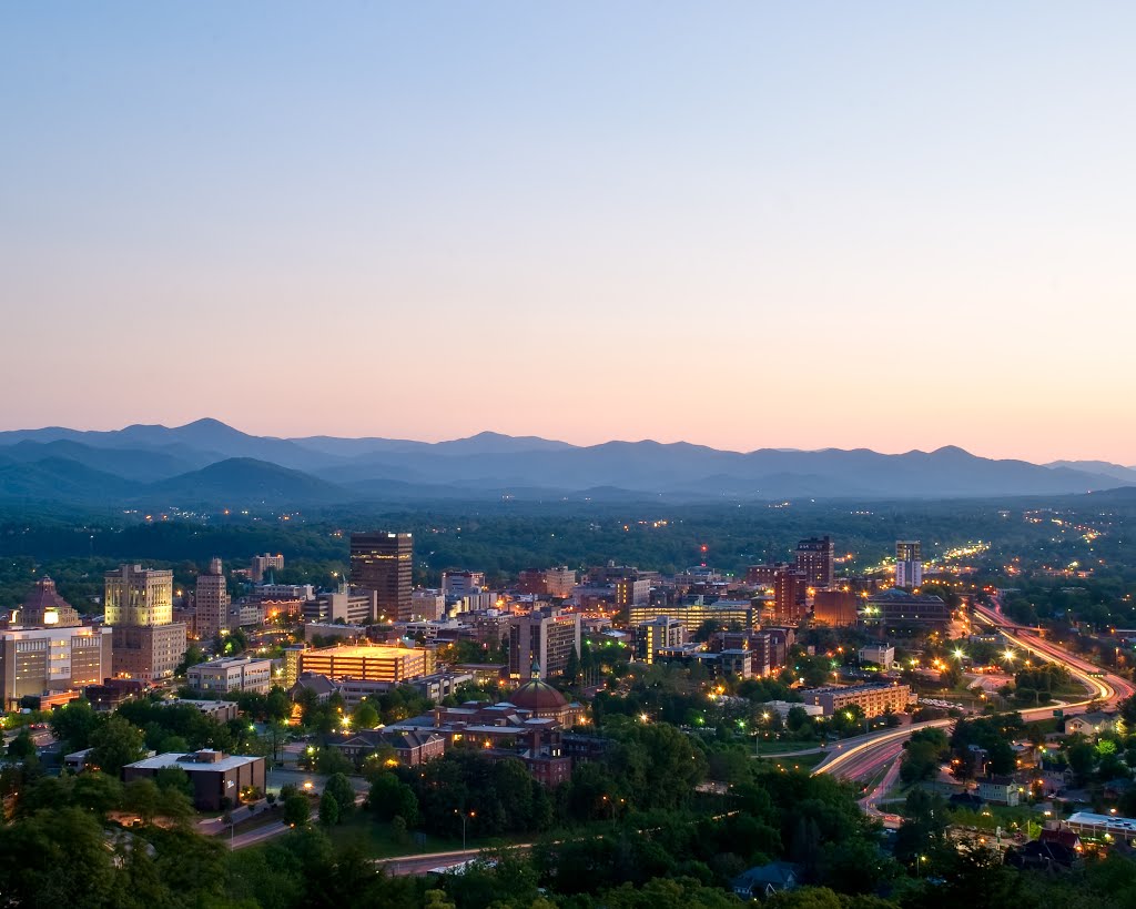 Downtown Asheville Skyline at Dusk by mogmimso