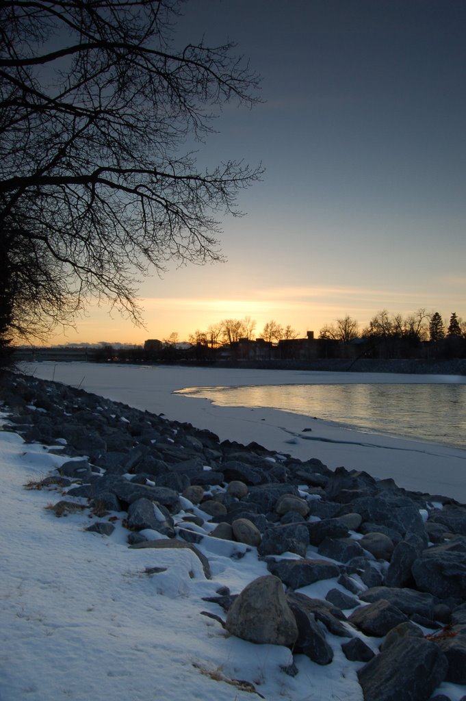 Frozen Bow River sunset by Mark Baxter