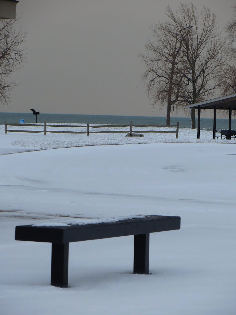 A bench on the snowy beach (Sterling State Park) by UnagiUnagi