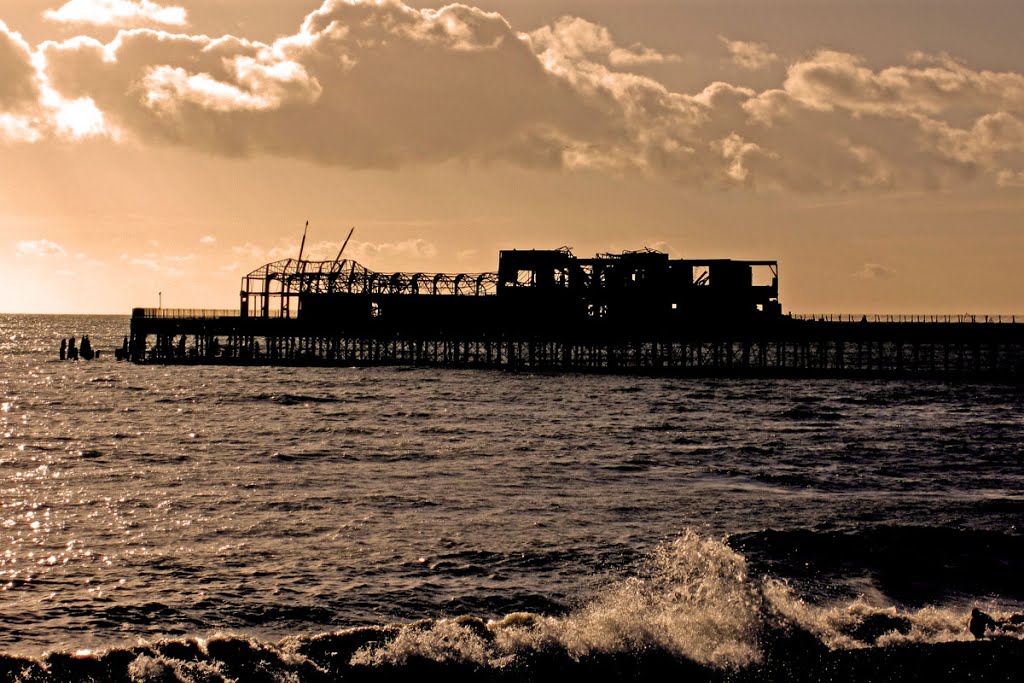 Fire damaged pier at Hastings by Chris Seager