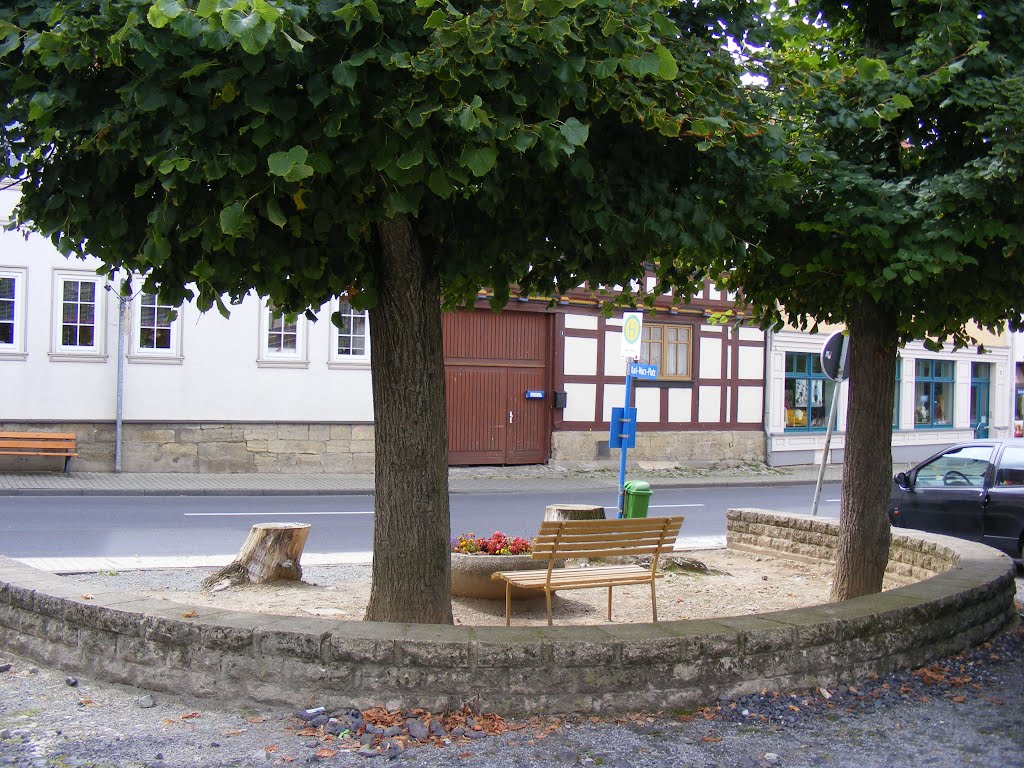 Thüringen Mihla, Karl-Marx Platz Bank unter den zwei Linden by velthurvik