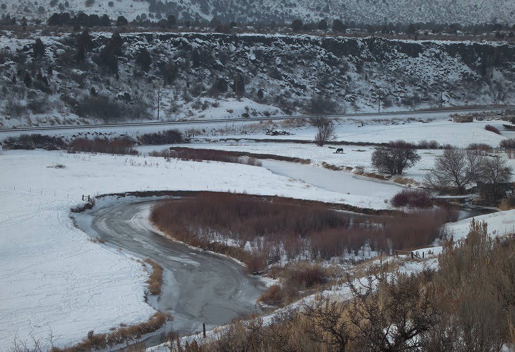 A frozen Portneuf River from hill to its east by Ralph Maughan