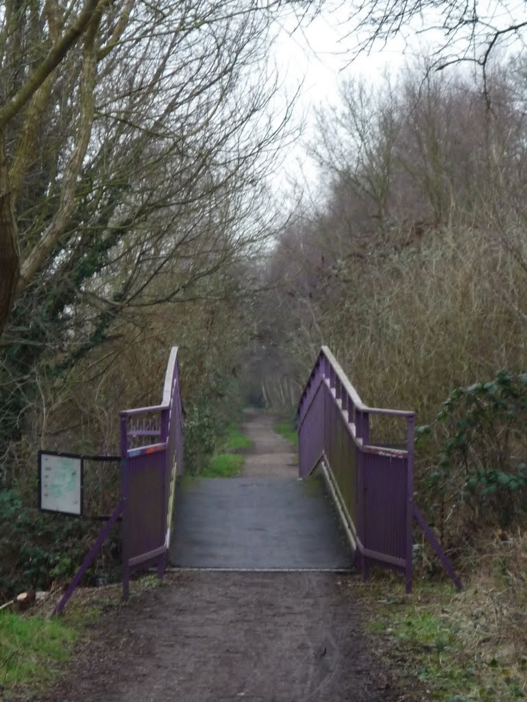 Ebury Way, purple bridge over Colne by RobBobTun