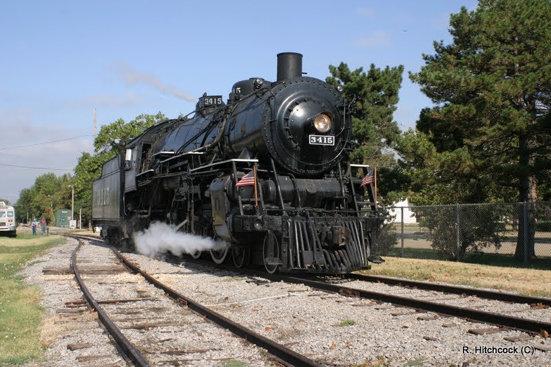 3415 approaching with cylinder cocks open by atsf3768