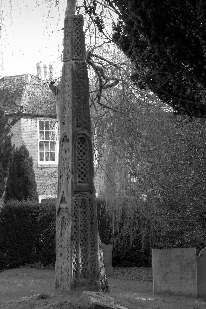 The Tall weathered Saxon Cross in Rothley village churchyard. by Bobsky.