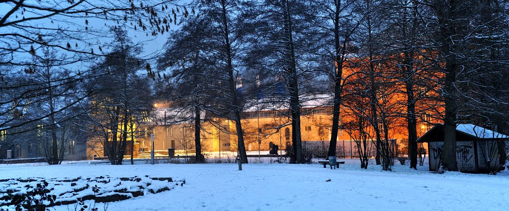 Troisdorf / Germany: Nachtaufnahme der "Burg Wissem". Abgelichtet im Januar 2013. Troisdorf / Germany: Night shot of the "Burg Wissem", (Castle Wissem). Photographed in January 2013 by © "Earth Views"