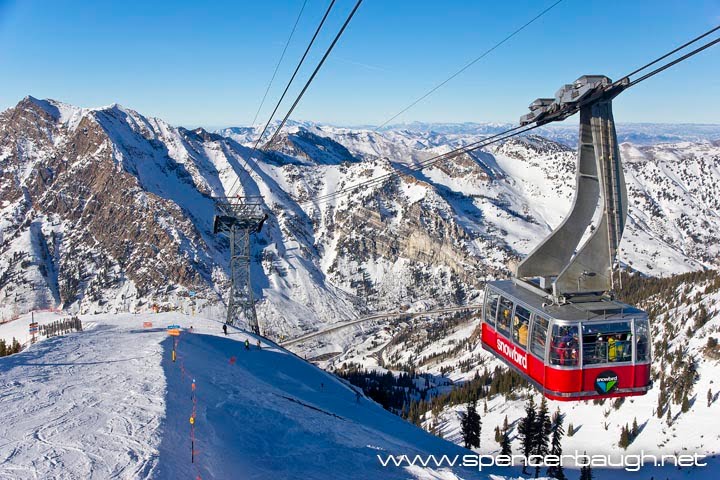 Snowbird - red tram - view north from the upper tram station by spencer baugh