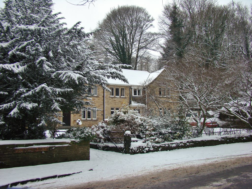 Snowy houses and front gardens between Whirlowbrook Park and Whinfell Quarry Gardens, Whirlow, Sheffield S11 by sixxsix