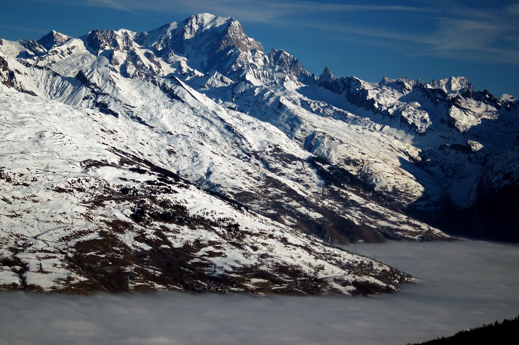 Mont Blanc from Aime La Plagne - with river of clouds in the valley by sadde1