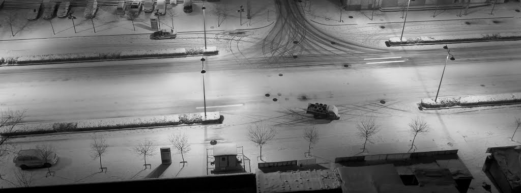 street at night after snow by CH.Q