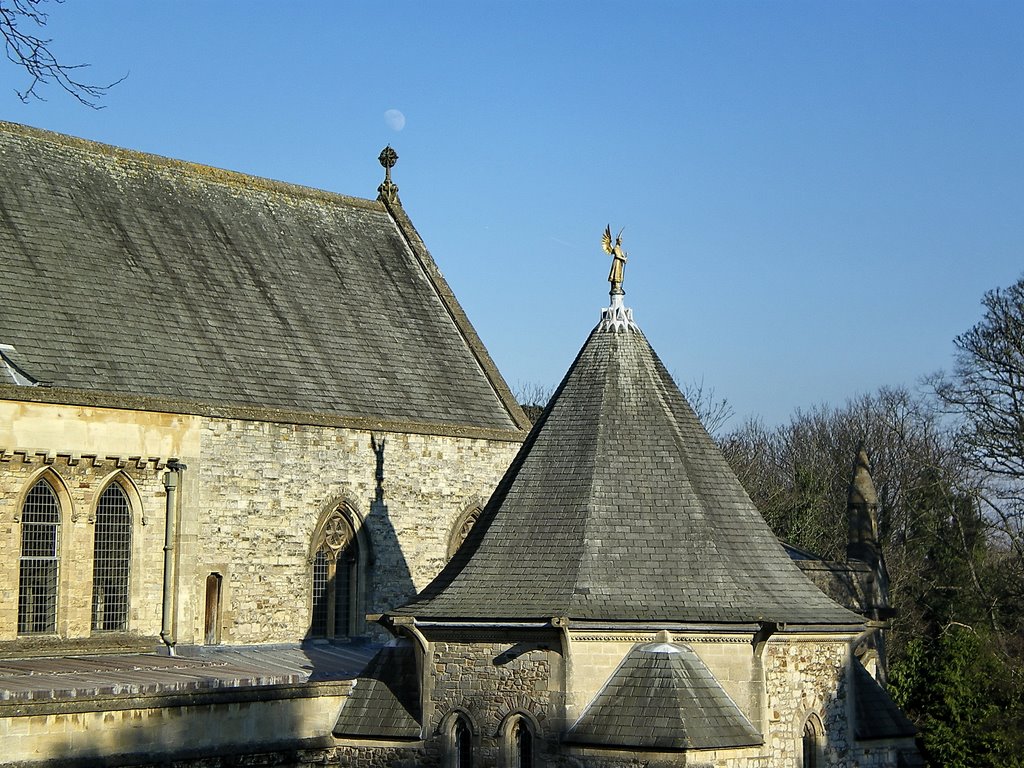 Moon above Llandaff cathedral by Gareth.Stadden