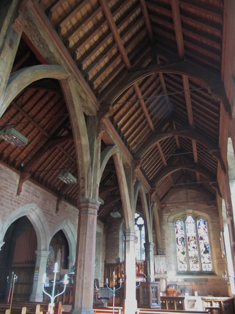 St. Leonard's Parish Church, Ribbesford (Note the timber pillars holding up the roof structure) by oldchippy