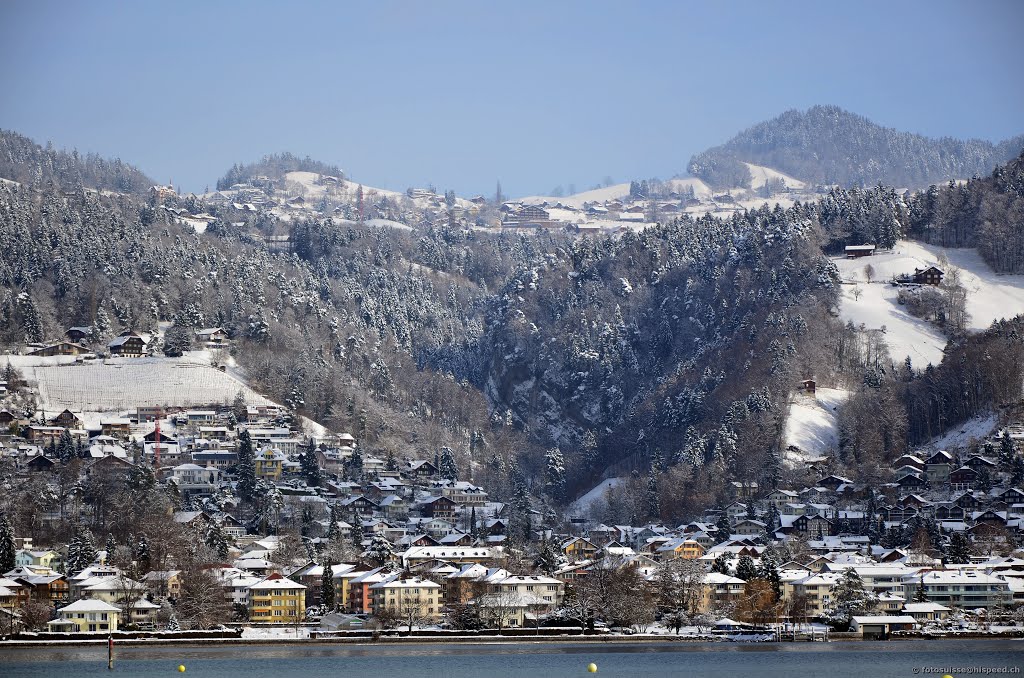 The villages of Hünibach (in front) and Goldiwil (in the background) at Lake Thun by kurt.fotosuisse