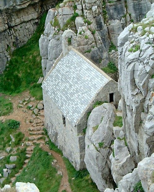 Looking down at St Govan's chapel by Peter Kay