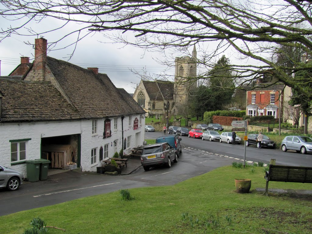 Uley Village Green with St Giles Church and the Old Crown by caodavies