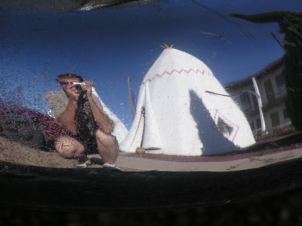 Self portrait in chrome bumper, Wigwam Hotel by Peter & Shelly