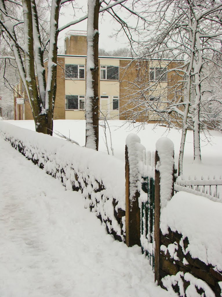 Snowy wall and gate looking towards Rivelin Valley Firestation, Sheffield S6 by sixxsix