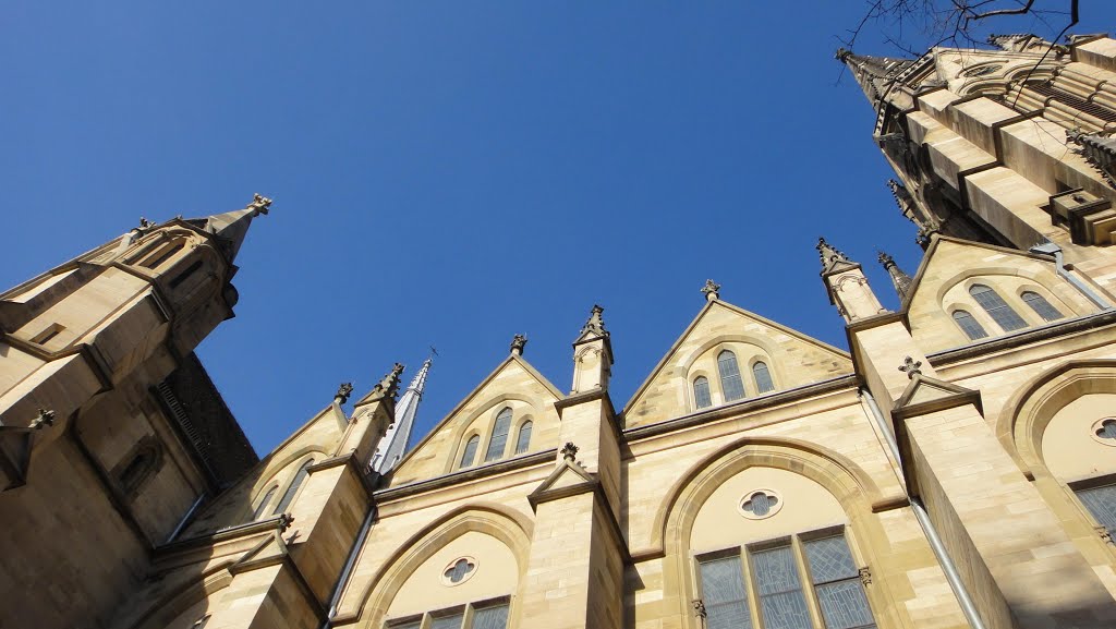 Detail of the top of the "Katholische Kirche St. Maria" in Stuttgart by Diego Giuseppe