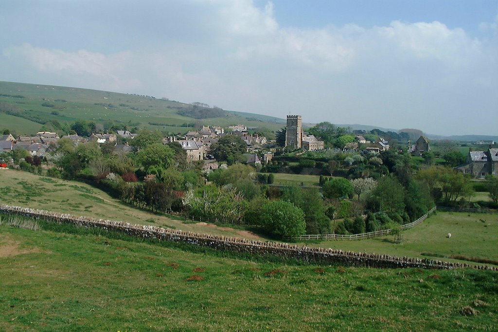 Abbotsbury village from the path to St. Catherine's Hill by John Goodall