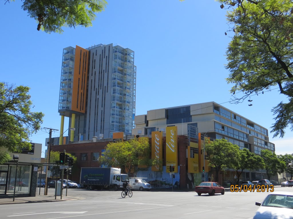 Buildings viewed from along Morphett Street near Franklin Street Intersection in ADELAIDE in SA, on 5-04-2013 by Peter John Tate,