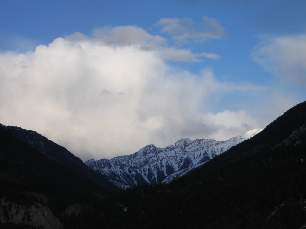 A Gorgeous Mountain Seen Through The Gap Towards Sinclair Pass And Massive Rising Cloud - Scenes Near Radium BC by David Cure-Hryciuk