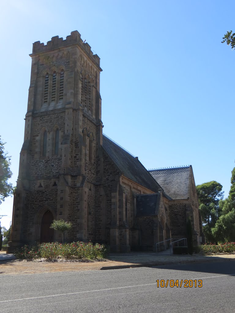 The St GEORGE'S Anglican Church around 1858, in Orleana Square in GAWLER in SA, on 10-04-2013 by Peter John Tate,