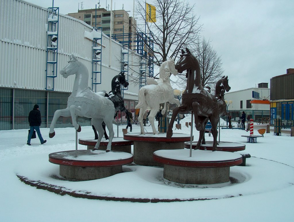 Circus horses in the snow by Annelis