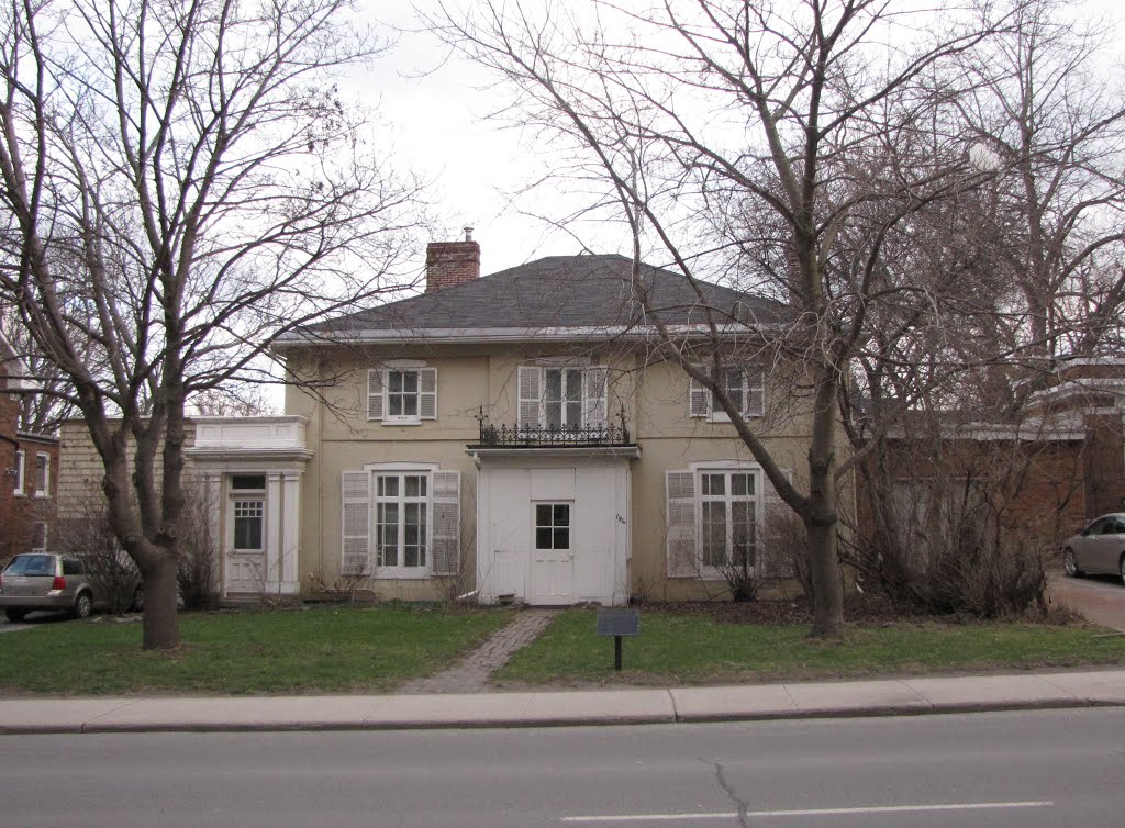 Home of Sir. John A. McDonald from 1856 to 1860, he later became Prime Minister of Canada. He rented this place for his family as he was often out of town. This house was built in 1842. It probably had running water which became available after 1850, but no hot water on tap. It was not insulated, it was heated expensive with wood, and lit with oil lamps. by Steve Manders