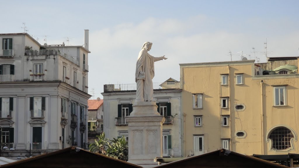 Detailed side view of the sculpture of Dante in Piazza Dante - Naples by Diego Giuseppe