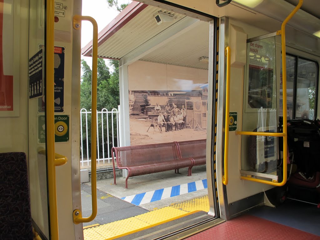 Doors open onto Wooloowin Station.On way home.May Day 5th.May 2013. by kaptonkaos