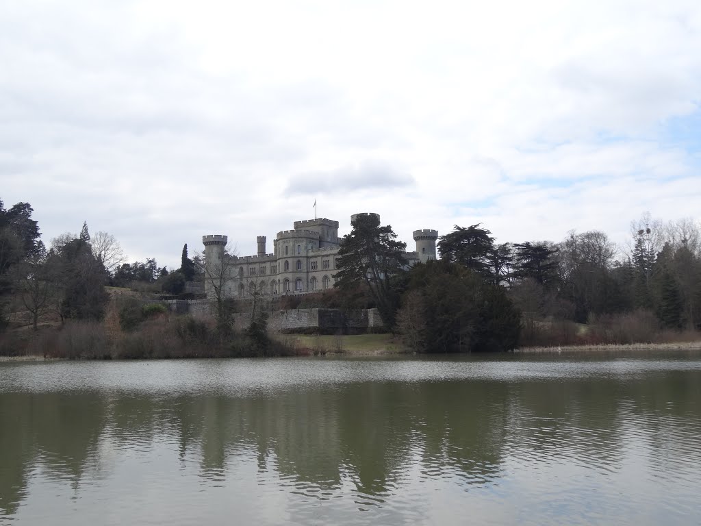 Across the lake at Eastnor Castle with a touch of blue by Karen Price