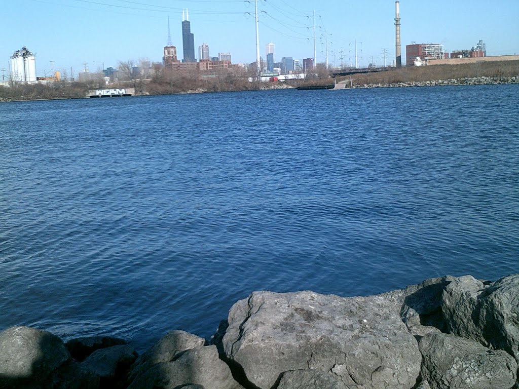 Chicago Skyline From Bubbly Creek by Wayne Allen Sallee