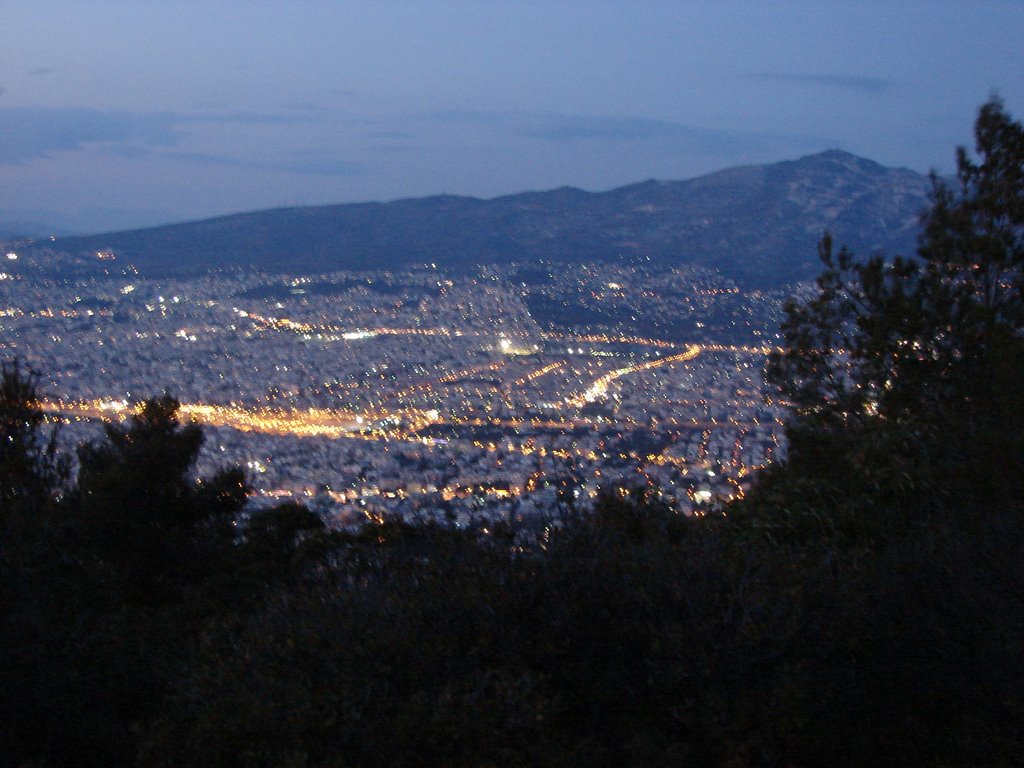 Night view of Athens from Ymittos by Nikolaos Kyrloglou