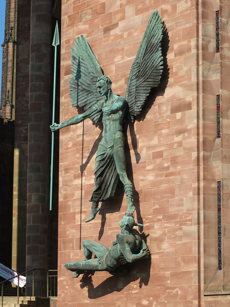 "St Michael and the Devil" to the right of Cathedral steps. by Bobsky.