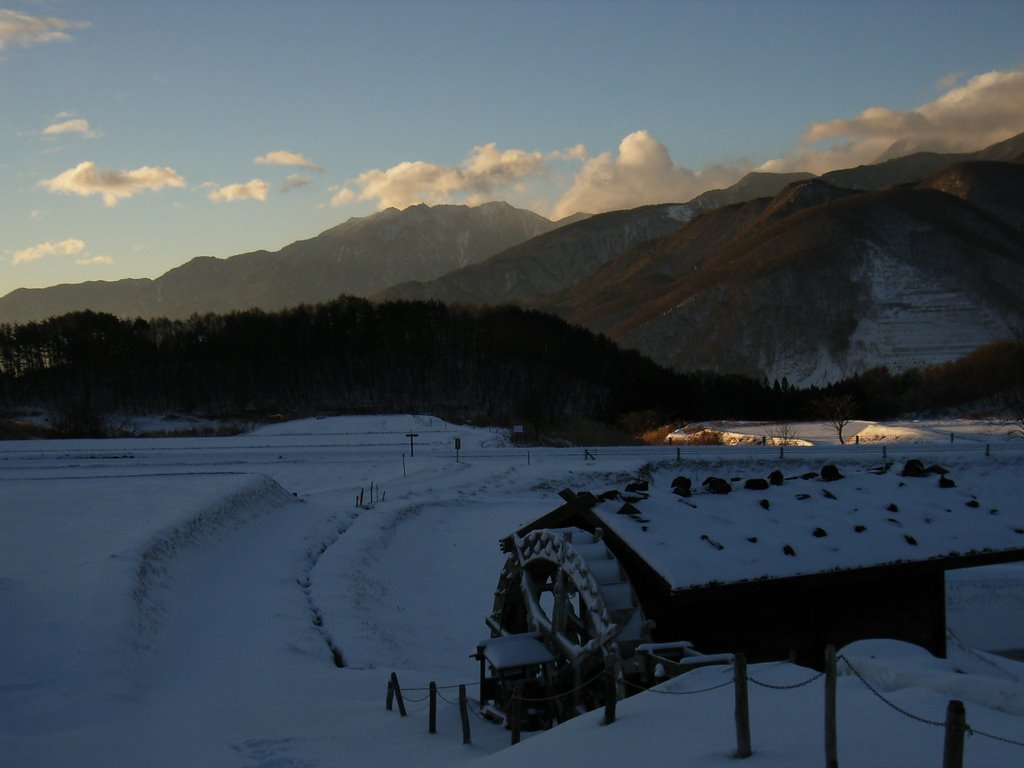 South Alps seen from the watermill house by takao55