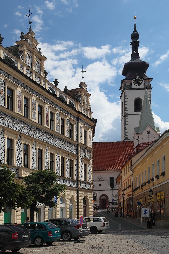 Písek Kostel Narození Panny Marie a ulice Leoše Janáčka by Horst Gryger