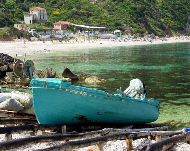 Kefalonia : Petani Bay Boat by Peter Connolly