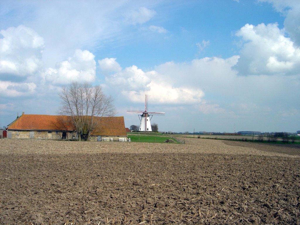 Windmill with farmhouse by Lecleire Jacques