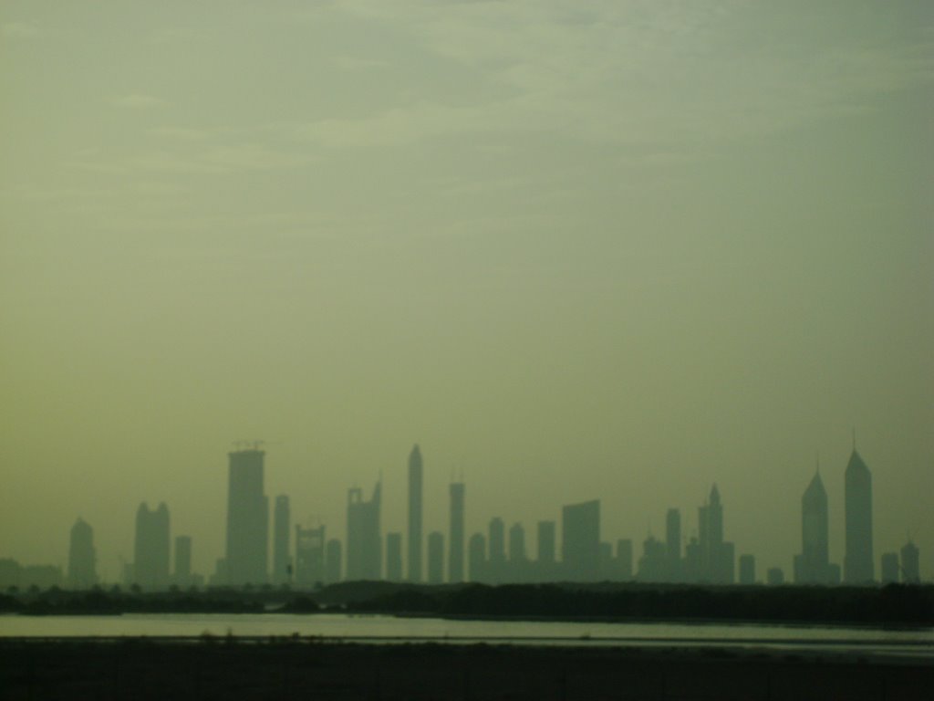 Dubai Skyline at hazy sunset by Peter VG Kristiansen