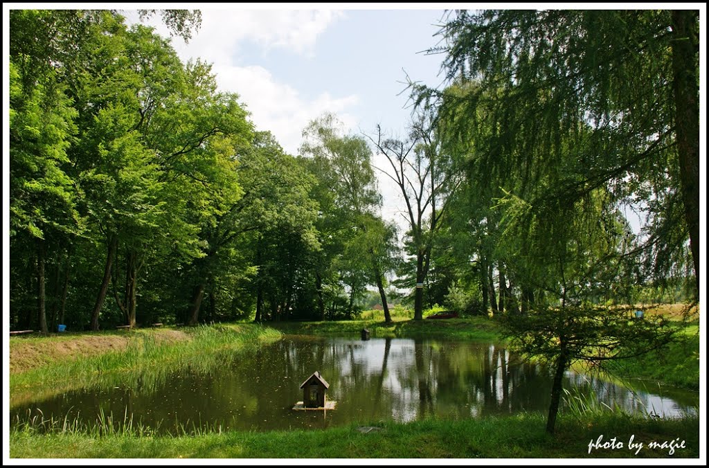 RACHOWICE. Mały staw przed Grotą Matki Bożej/Small pond in front of the Grotto of Our Lady by Krystyna Koch-magie*