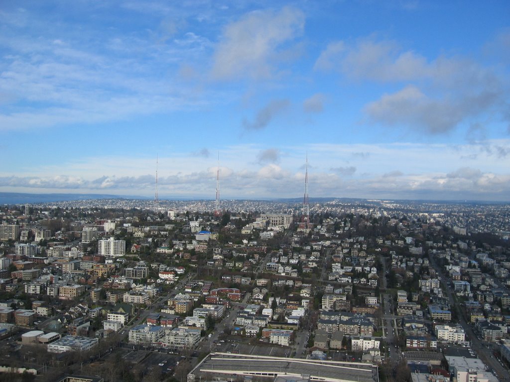 KIRO, KOMO and KING towers seen from the Space Needle in Seattle by Jonas Holmkvist